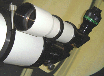 Astro-Physics 90mm Stowaway attached as a Finderscope onto Astro-Physics 206mm EDF