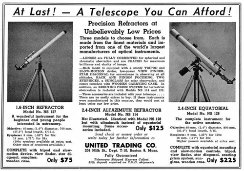 United Trading Co. telescope advertisement 1951 (116,544)