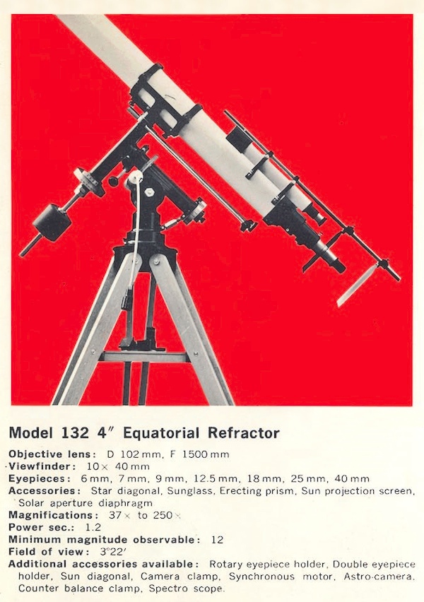Unitron Model 132 - 4 inch Equatorial telescope from Seiko Scope Catalog (54,097 bytes)