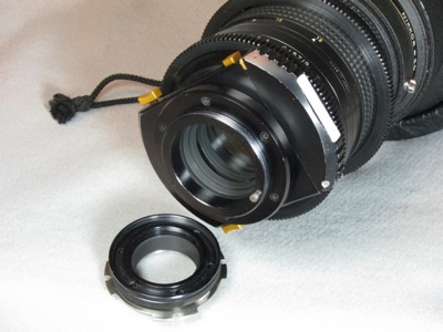 Century modified Nikkor 300 f/2 lens and camera adapter (40,991 bytes)