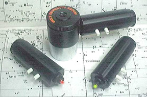 Above: Rigel Systems PulsGuide Illuminator (yellow at left, red at right), and optional Rigel Systems 12mm Kellner Guiding Reticle Eyepiece (30,099 bytes).